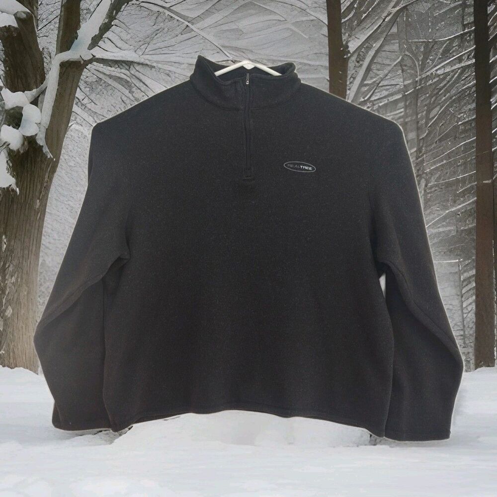RealTree 1/4-Zip‎ Pullover Sweater, Men's 2XL, Gray, Mock Neck, Logo